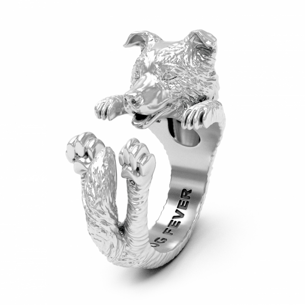 Border Collie Silver Hug Ring